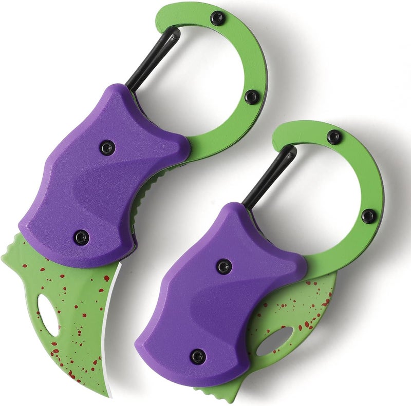 COOL PARD EDC Small Pocket Knife Gift for Men,1.34''Blade Keychain Knife,Cool Folding Knife Box Cutter，Mini EDC Knives for Everyday Carry,Small Gift for Women Men （Purple & Green） - Image 1